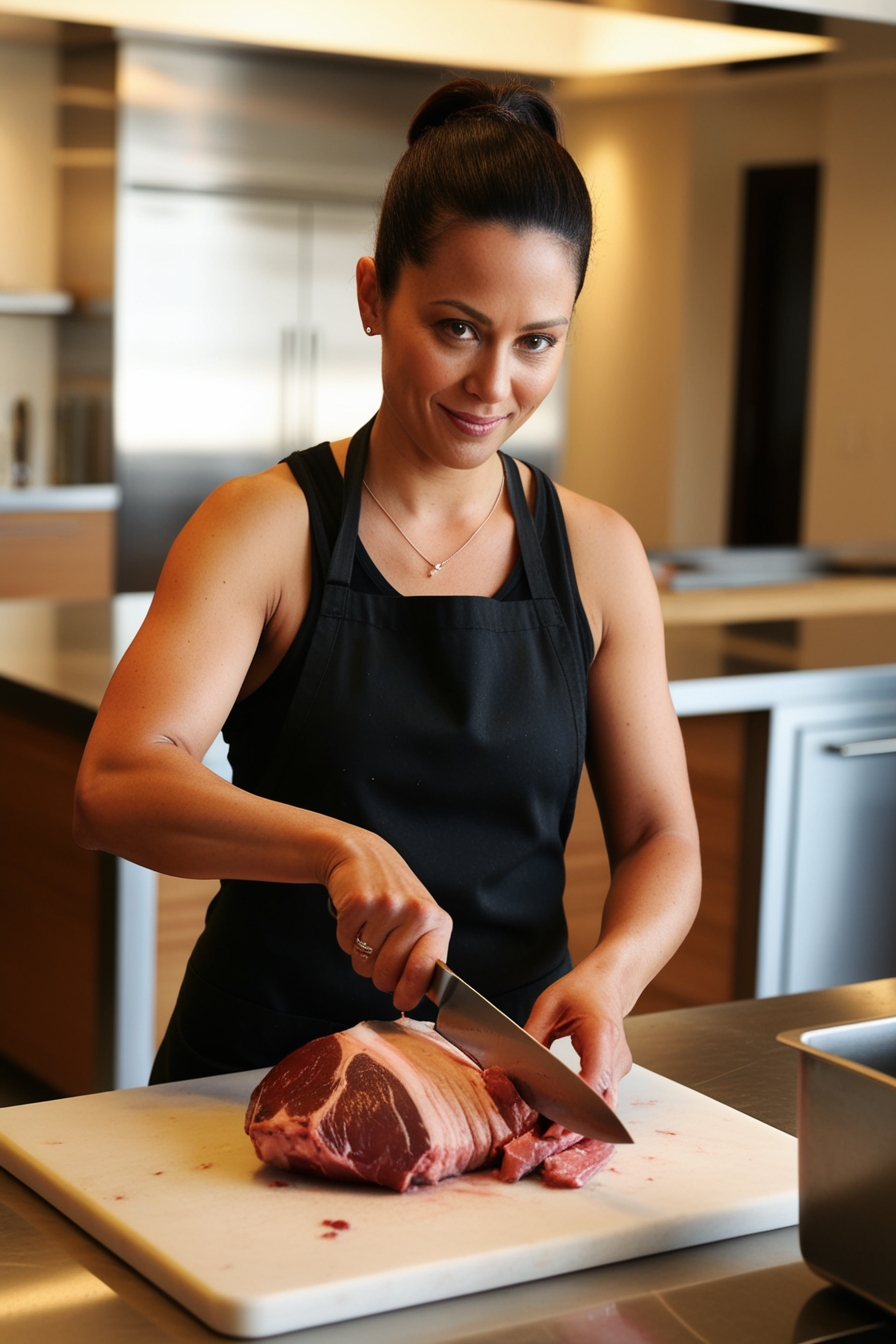 woman prepare delicious meat with henckels knife set